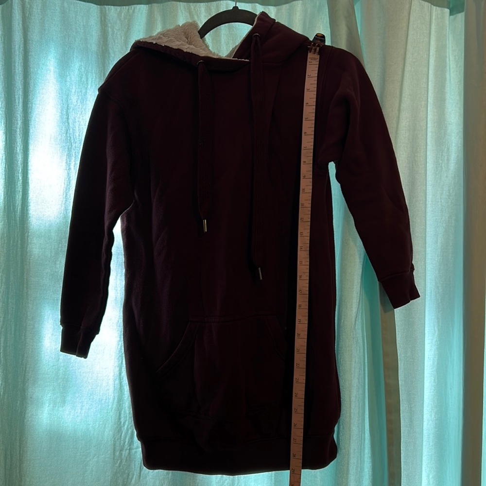 Sweatshirt dress xs NoBoundaries burgundy Sherpa hood kangaroo pocket
